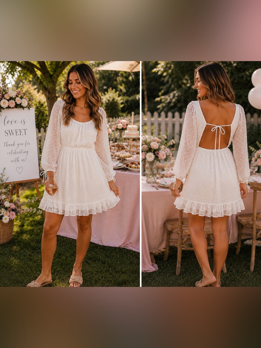 Speechless Med White Swiss Dot Dress Boho Bridal Shower Bachelorette Honeymoon